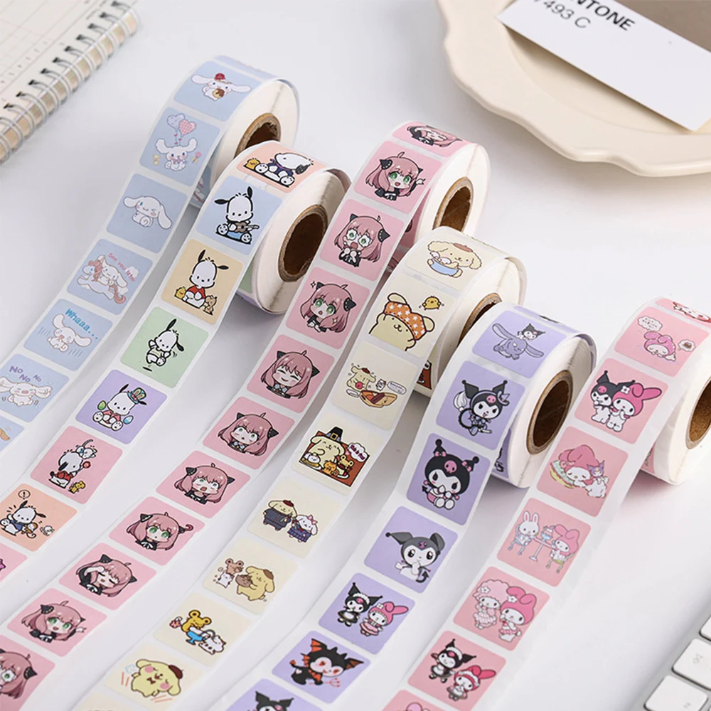 500Pcs/Roll Cute Sanrio Sticker Kawaii Kuromi Hello Kitty Cinnamoroll Cartoon Kids Reward Stickers Toys Gift Decoration Decals