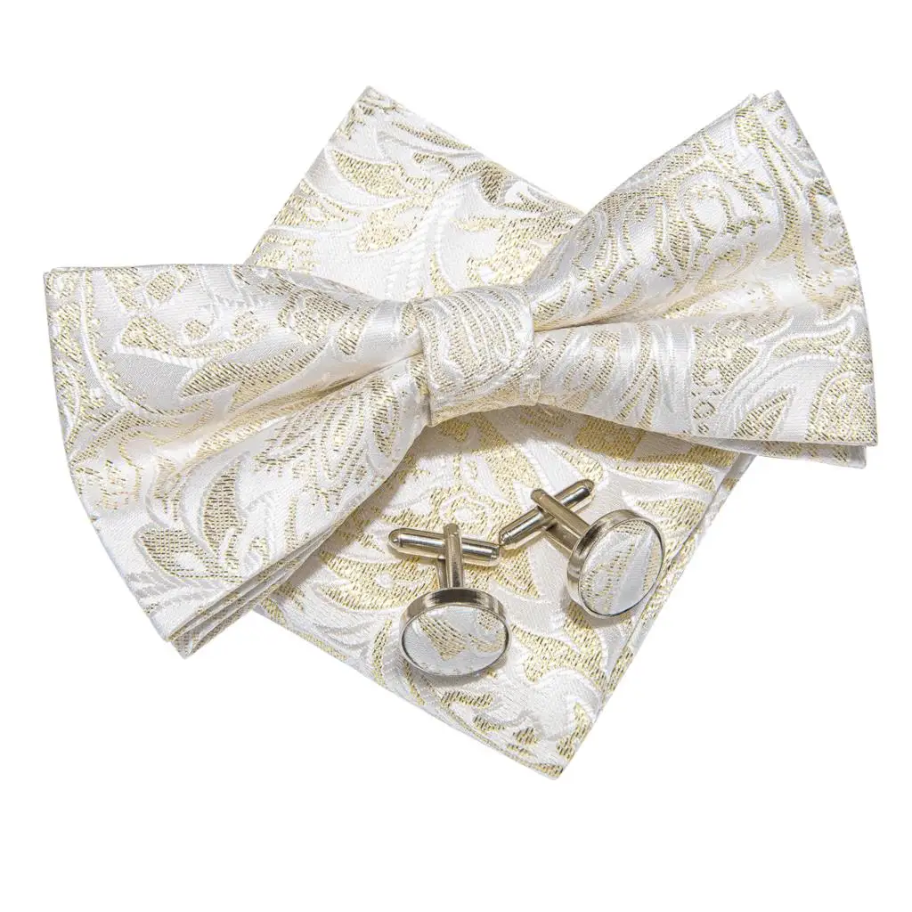 Hi-Tie Marke Seide Herren Fliege Einstecktuch Manschettenknöpfe Set Schwarz Rot Blau Gold Grün Weiß Vorgebunden Schmetterling Knoten Fliege Hochzeit Arbeit – Detail 36