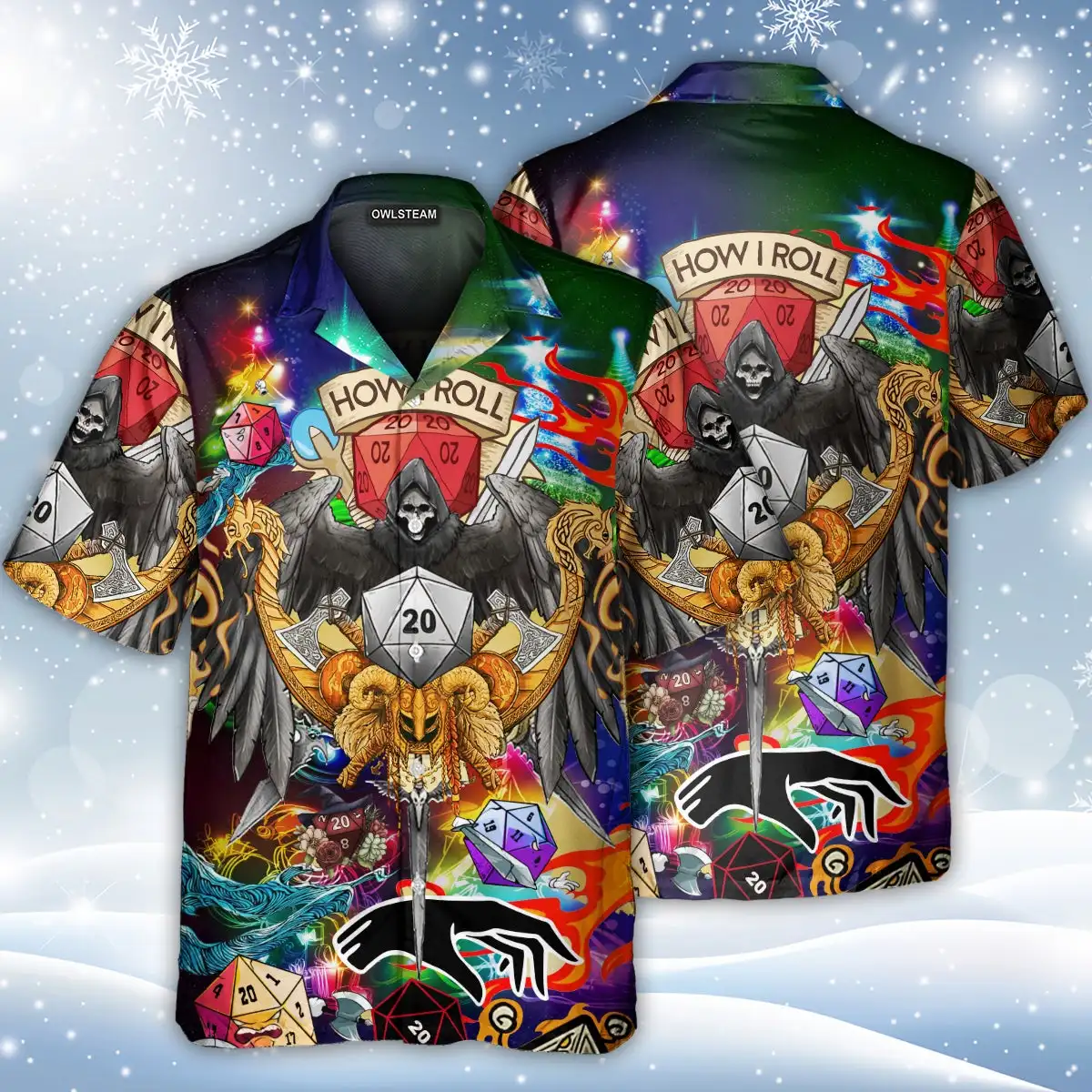 

New Hawaii Shirts Cool Gambling Grim Reaper Fairy Tale style Beach Short Sleeve Cuban Collar Top Vintage y2k Clothing