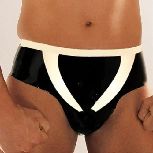 

2019 New Latex 100% Rubber Shorts Briefs Sexy Black with White Unisex uniform