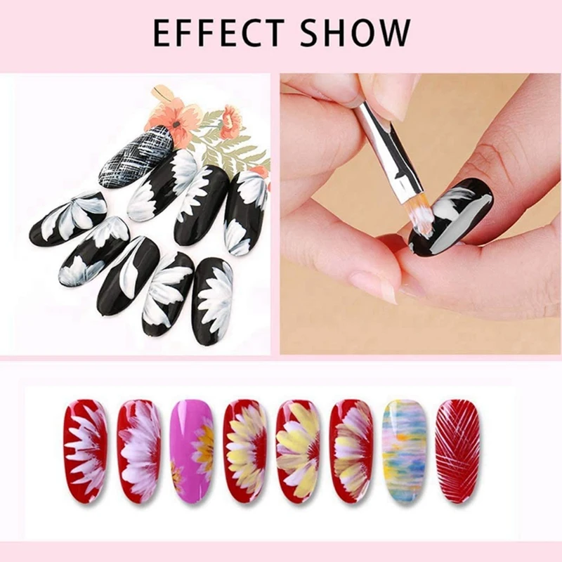 16Pcs Color Paint Pen Set Pink Petal Pen Nail Brush Short Nail Brush