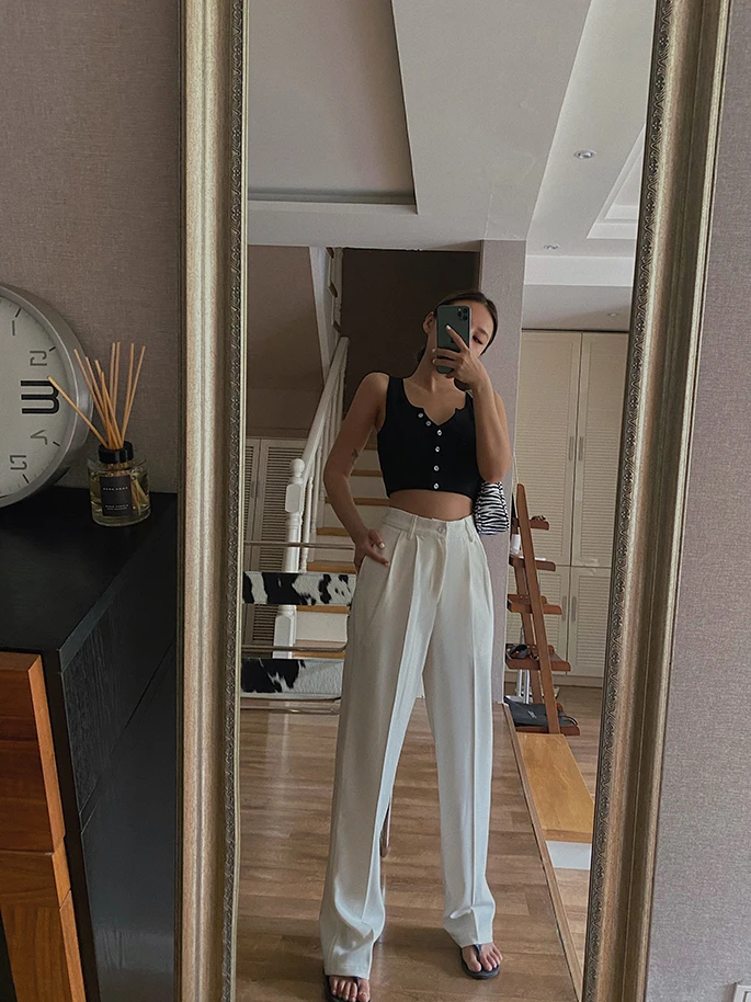 Spring New Office Lady High Quality Elegant Casual Fashion Wide Leg Women Female Pants Hot Sales