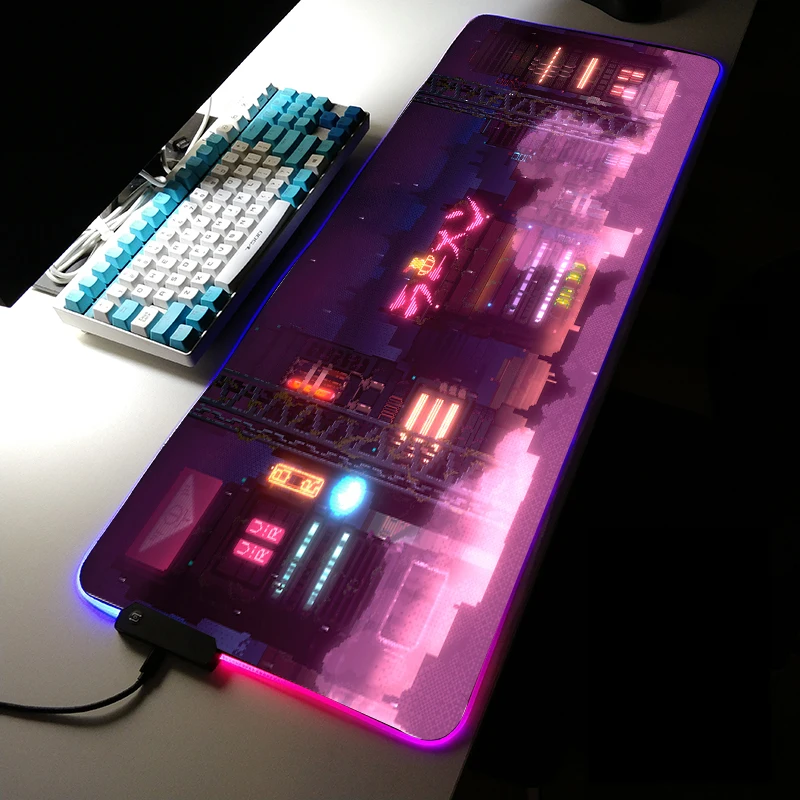 

Kawaii коврик для мыши Pixel Art Night City компьютерный Настольный коврик для мыши Rgb Pc игровой резиновый Настольный коврик милые настольные аксессуар...
