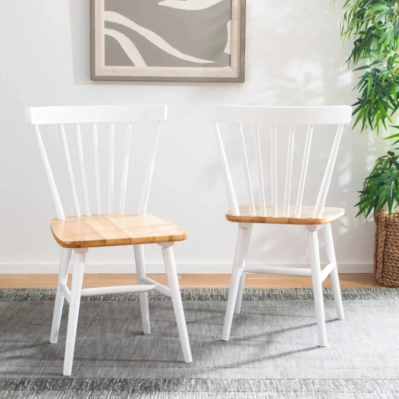 

SAFAVIEH Winona Spindle Back Dining Chair, White/Natural, Set of 2