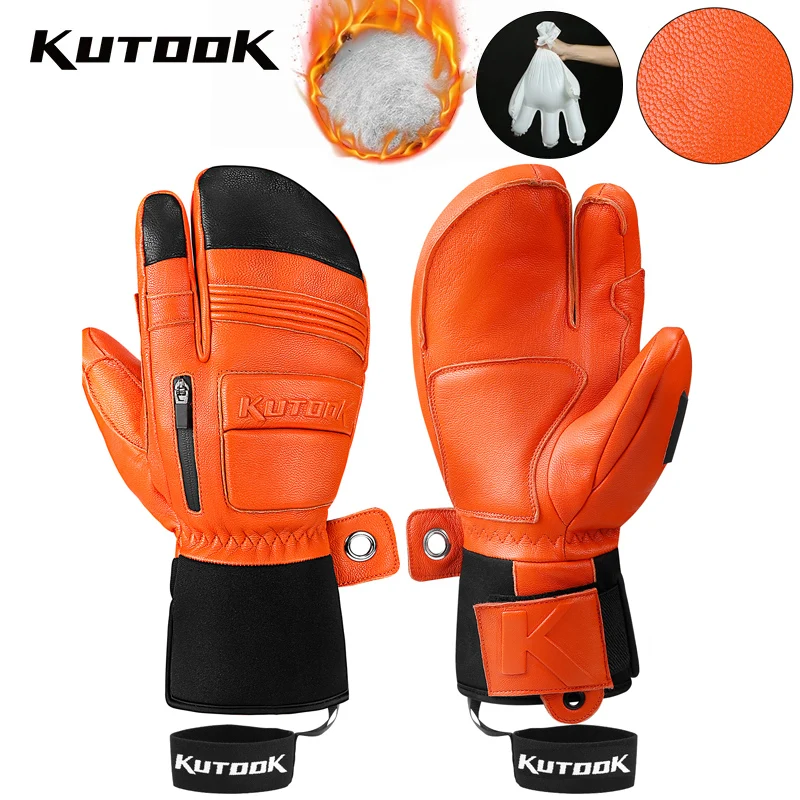 KUTOOK-Gants Thermiques en Cuir de Chèvre pour Homme et Femme, Mitaines de Ski Chaudes et Imperméables, 3M Thinsulate, 506