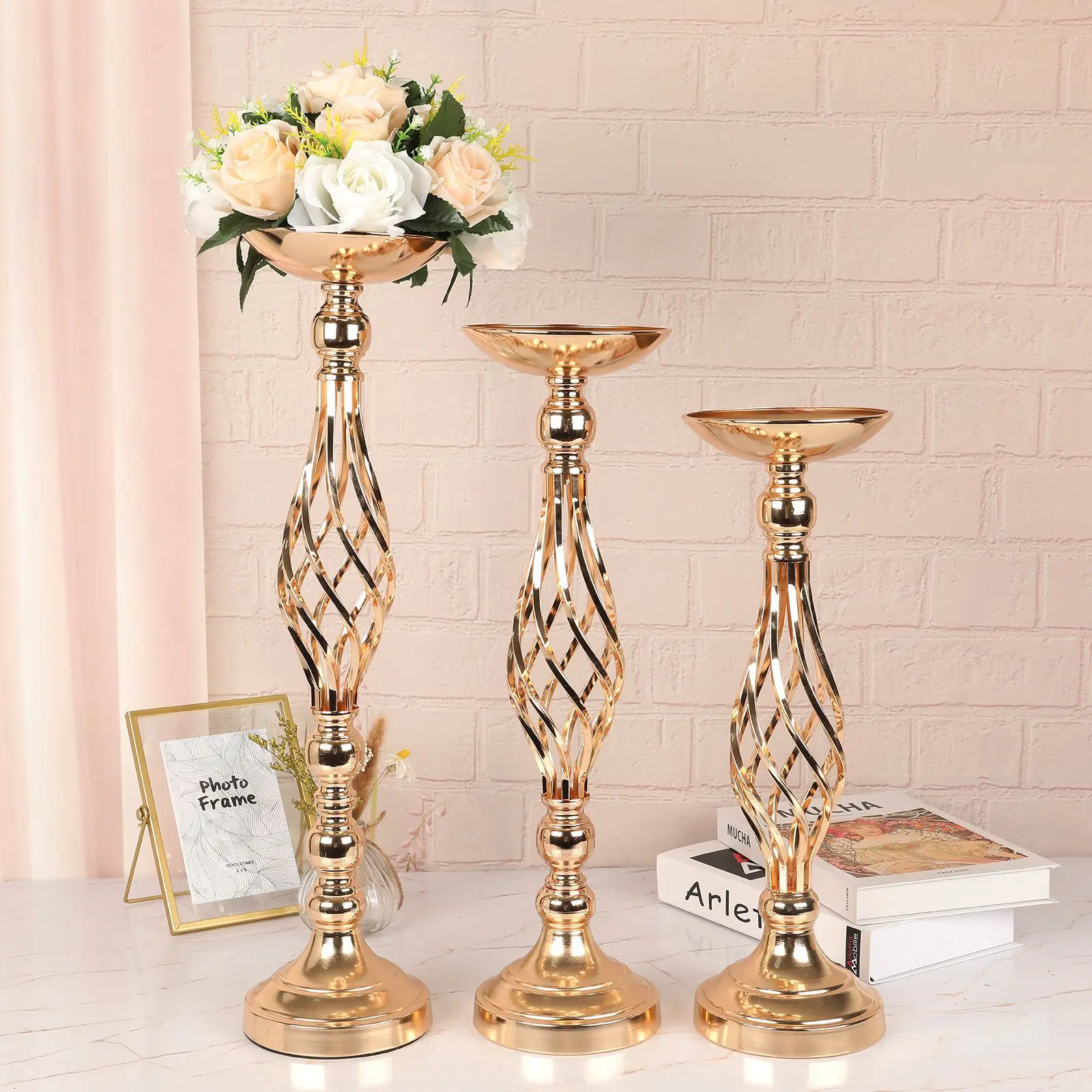 Table Candle Holder Decoration Golden Iron Art Vase Twisted Road Candlestick For Wedding Flowers Wedding Props candle holders