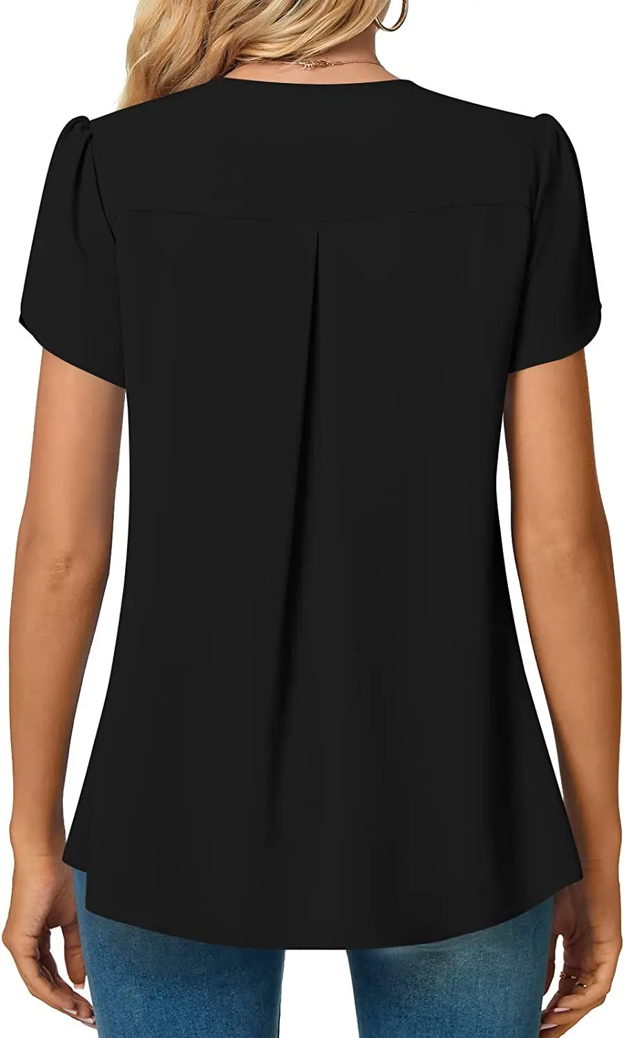Elegantes Damen Top Bluse Blume 2024 Sommermode Einfachheit Kurzarm Solide V-Ausschnitt Pendler Büro Weibliches Hemd S-XXL