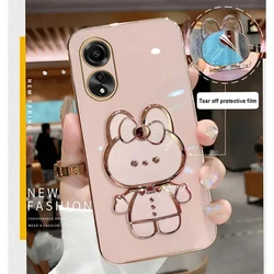 Luxury Rabbit Makeup Mirror Phone Holder Case for Women and Girls - Compatible with Oppo Models (Pink)