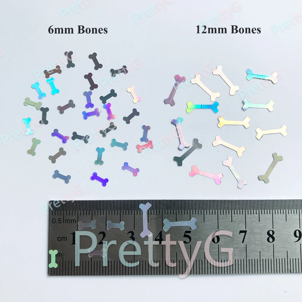 PrettyG 1 Box 6mm Small Bones Shape Holographic Glitter Sequins for Resin DIY Making Art Craft Nail Decoration Accessories