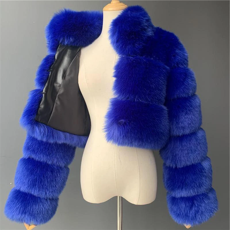 

HJQJLJLS 2022 NEW Women Stand Collar Crop Faux Fur Coat Female Winter Thick Warm Fluffy Long Sleeve Short Furry Jacket LJLS130