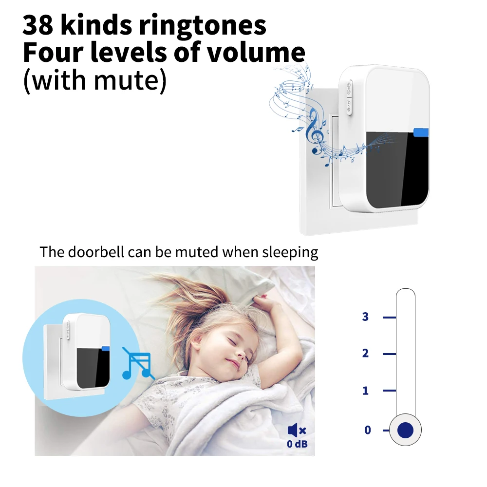Wireless Doorbell Outdoor Wireless Doorbell Waterproof Push Button No Baterry Required Self-powered Acrylic Panel 38 Songs Ring Door Bell