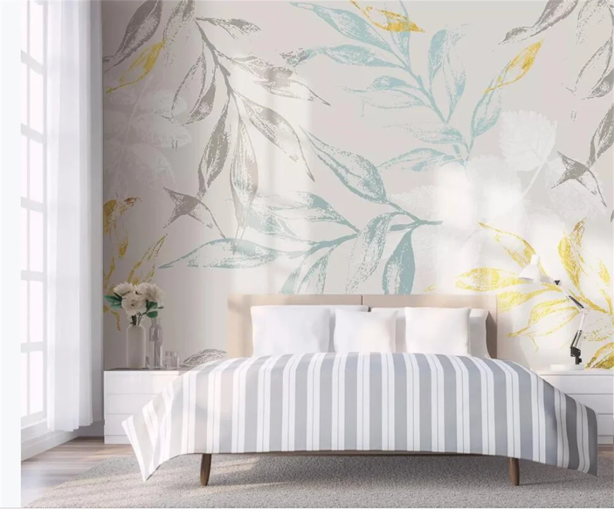 Custom 3d wallpaper mural Nordic small fresh tropical golden leaves murals wallpaper for walls decoration painting