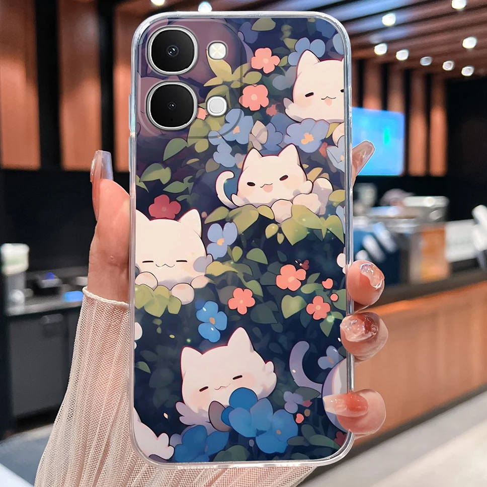 Cute Cat Cartoon Soft TPU Protective Phone Case - Clear Silicone Shockproof Cover