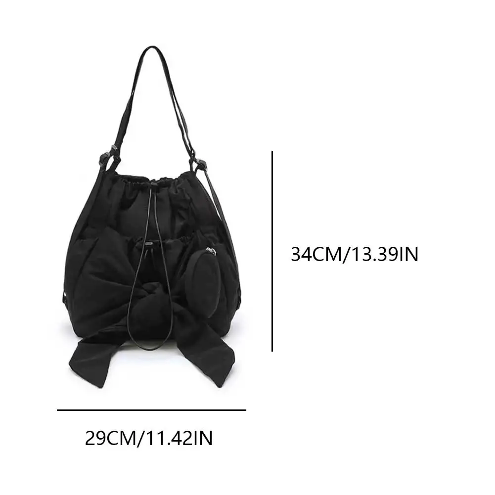 Women Simple Shoulder Bag Large Capacity Bow Drawstring Backpack Solid Color Daily Tote Handbag Ladies Travel Backpack