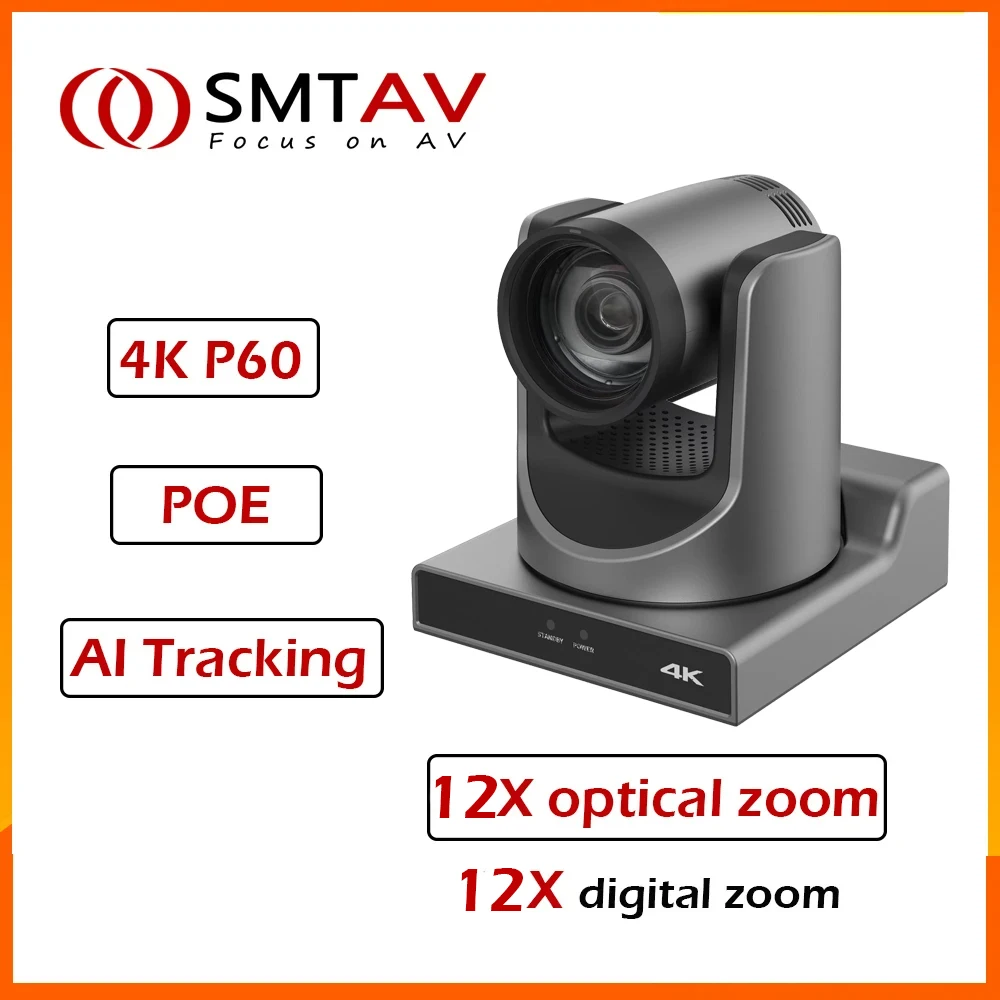 

SMTAV Wide Angle AI Tracking NDI 4K PTZ Camera 12X Optical Zoom 4Kp60 UHD Video Conference Camera Support POE