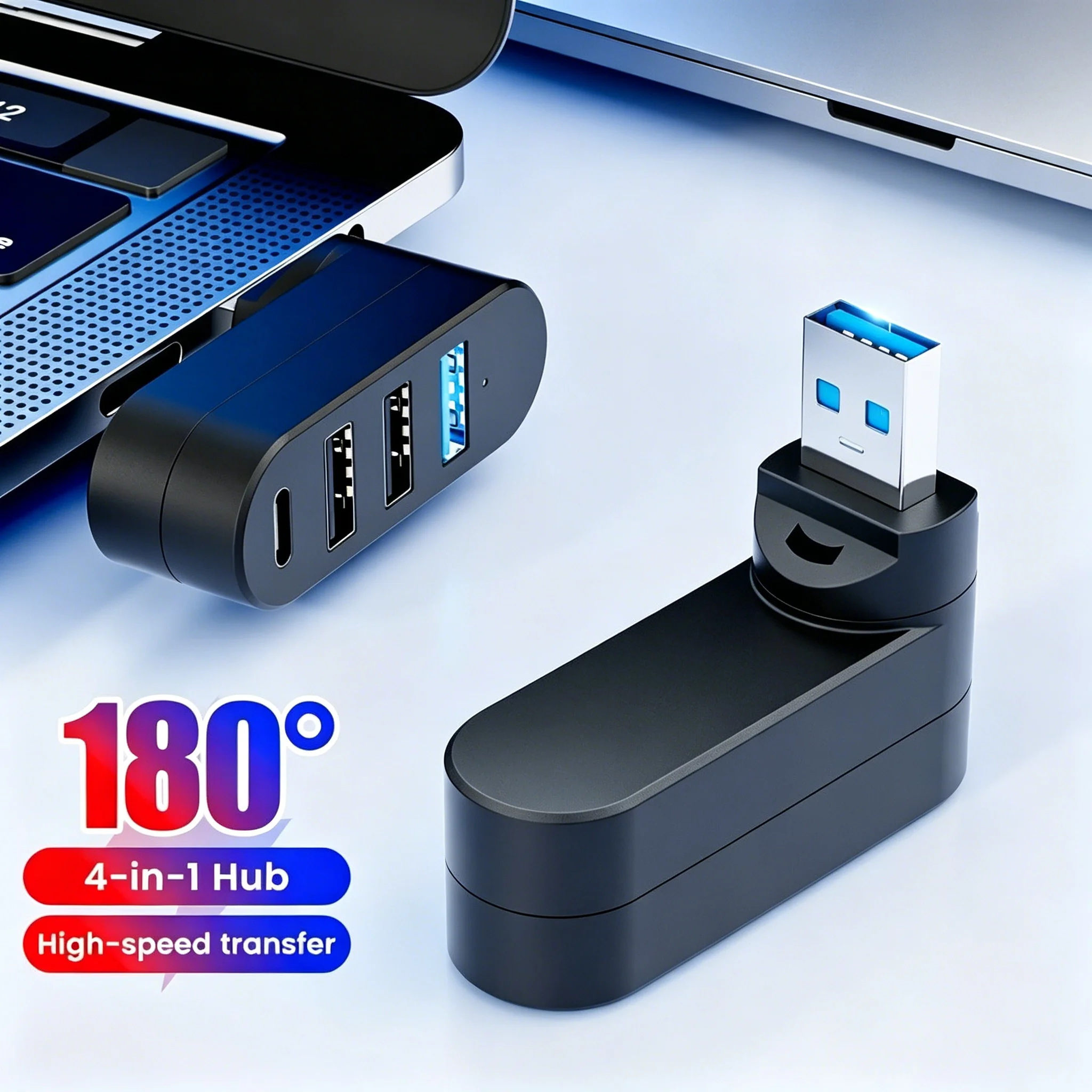 Compact Rotatable USB 3.0 Hub with 4 Ports for Enhanced Data Transfer