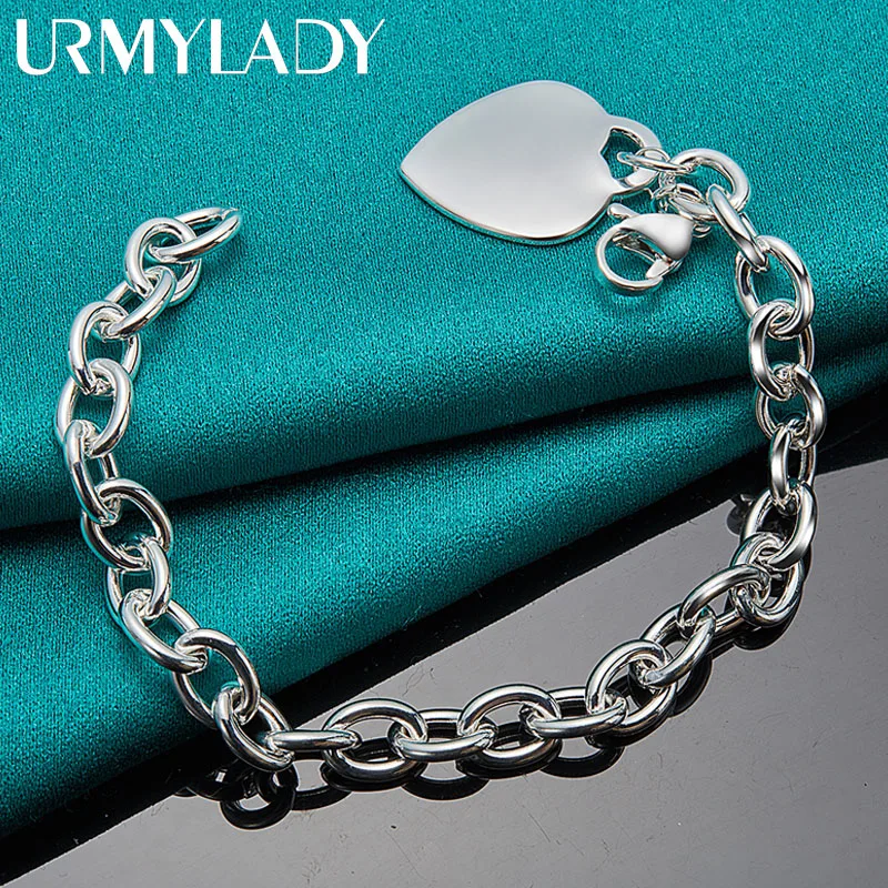 

URMYLADY 925 Sterling Silver Heart Brand Pendant Bracelet For Women Wedding Fashion Charm Jewelry