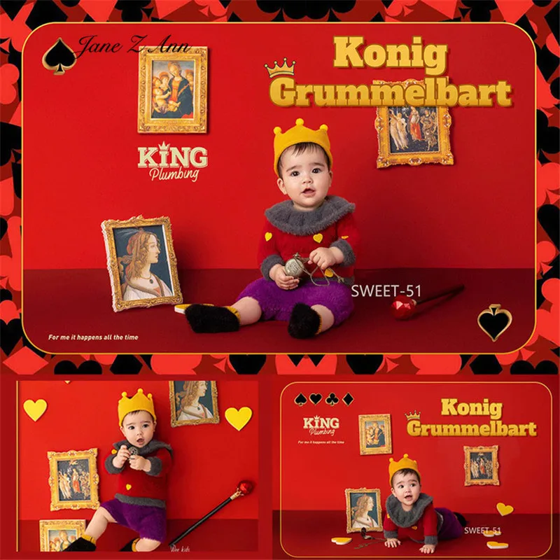 

100 days baby boys girls King Costume 3-4 month infant studio shooting photo props backdrop clothes Pocket watch wand paintings
