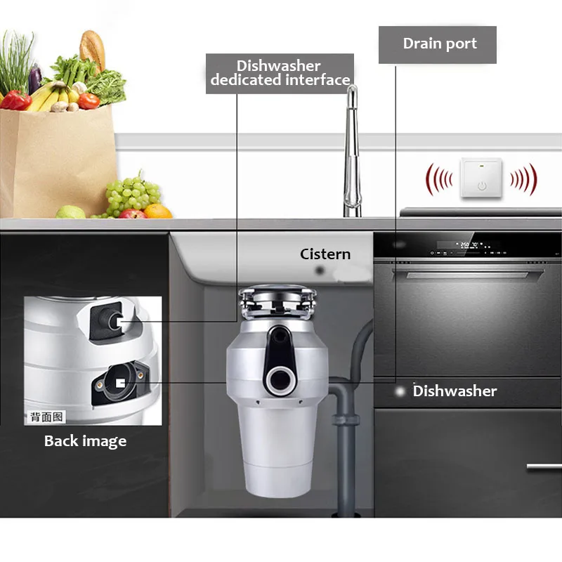 220V 560W Silver Food Waste Disposer Shredder Kitchen Waste Disposal Stainless Steel Garbage Shredder 1200ml 6 Grade Grind 4
