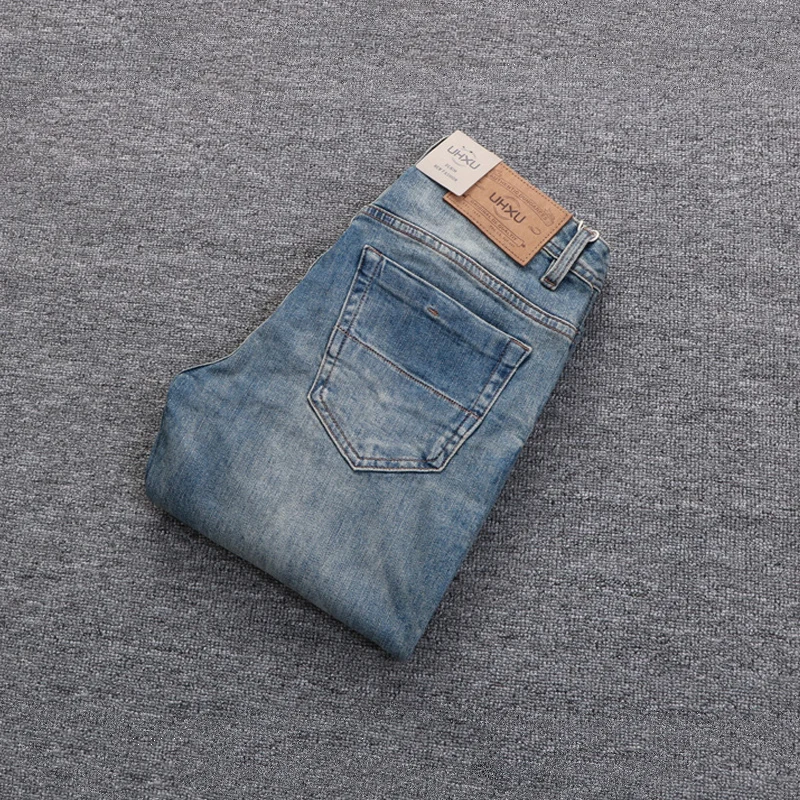 Fashion Designer Men Jeans High Quality Red Line Elastic Slim Fit Ripped Jeans Men Trousers Vintage Casual Denim Pants Hombre