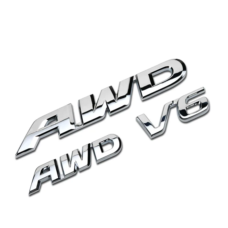 

3D Metal Silver Logo AWD V6 Emblem Car Fender Badge Trunk Decal For Honda AWD V6 Stikcer Accessories