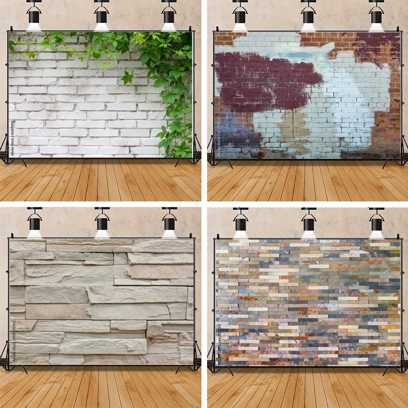 

Vinyl Custom Texture Black Brick Wall With Cracks And Defects Photography Background Portrait Photo Studio Backdrops Prop QZ-20