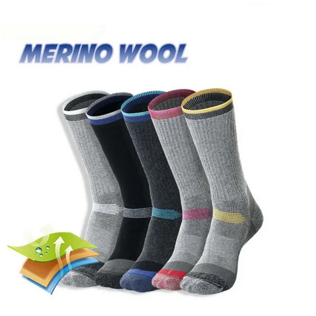 Calcetines de esquí de lana merina para hombre y mujer, calcetín