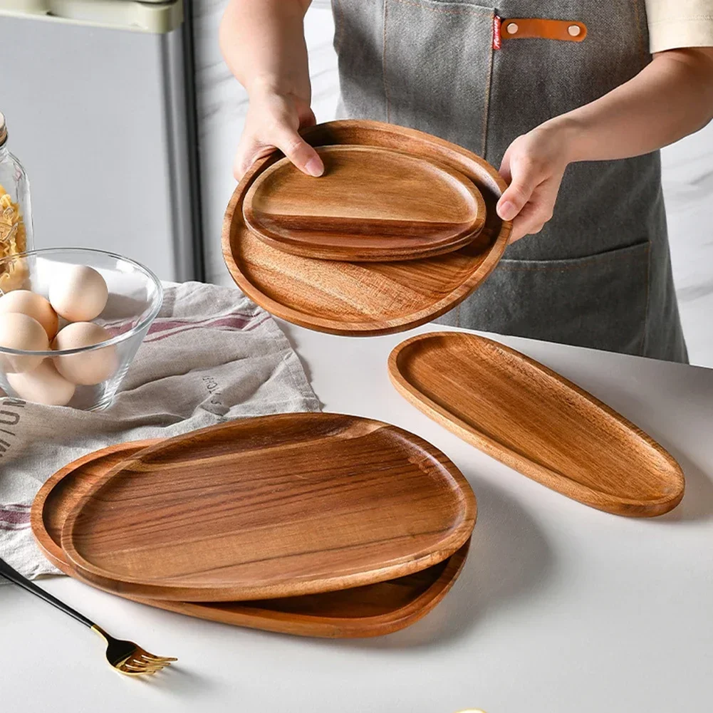 Whole Wood Lovesickness Wood Irregular Oval Solid Pan Plate Fruit Dishes Saucer Tea Tray Dessert Dinner Plate Tableware Set