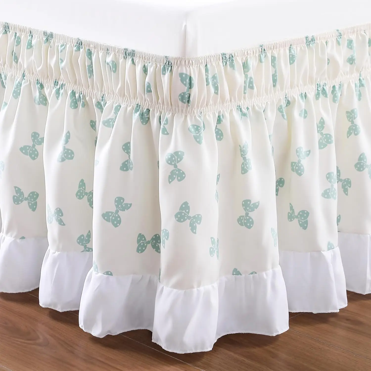 Pretty Stylish Butterfly Printed Ruffles Pleated Bed Skirt with Wrap Around Adjustable Elastic -15 Inch Drop Bed Skirting