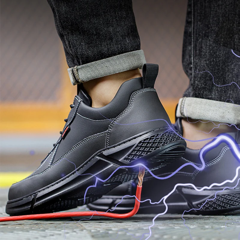 Men's Safety Shoes Insulation Protects Against Electric Shock Steel Toe sneaker Black Large Work Anti-Smash Industrial Shoes