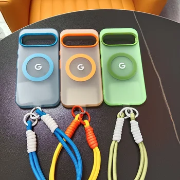 Wrist Lanyard Matte Candy Colored Magnetic Case For Google Pixel 9 8 Pro XL 10 9a 8a For Magsafe Charging PC Translucent Cover 1