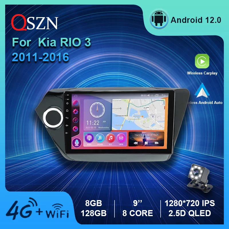 

QSZN 2K QLED Android 12 автомобильное радио для Kia RIO 3 2011 2012- 2016 мультимедийный видеоплеер GPS Carplay автонавигация стерео 2 Din