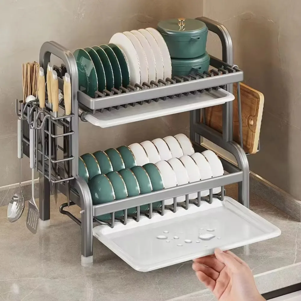 Dish Drying Rack Stainless Steel Storage Rack Adjustable Accessories Organizer Large Rust-Proof Dish Drainer with Utensil Holder