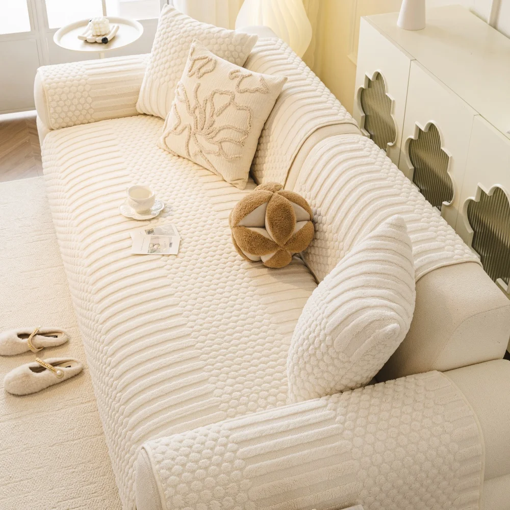 Thicken Warm Geometric Jacquard Fleece Anti-Slip Sofa Cover image 9