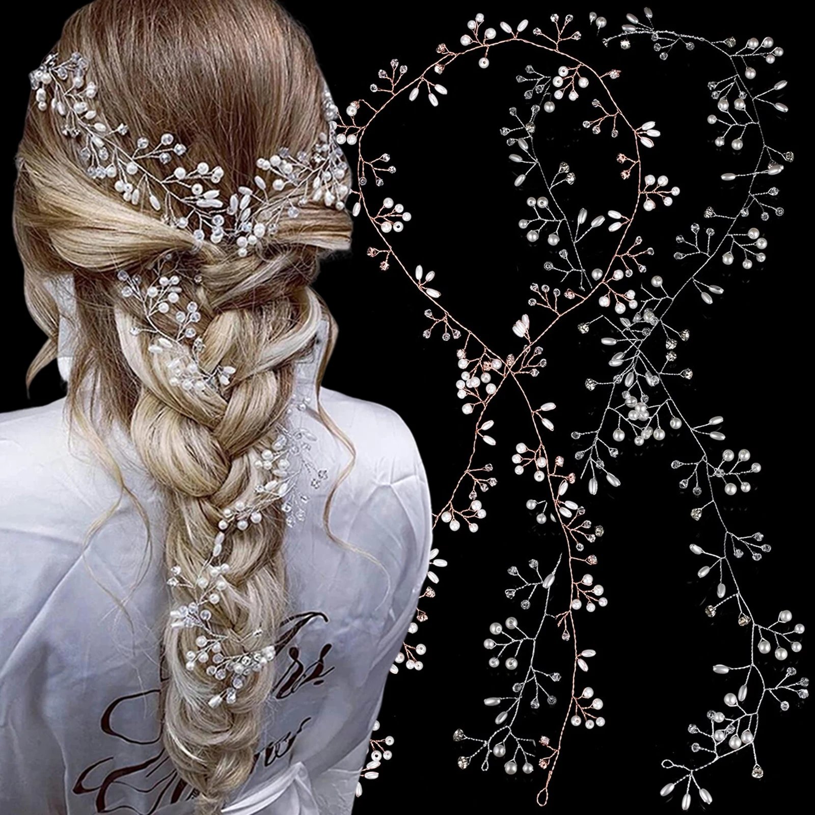 Crown Floral Crystal Pearl Jewelry Headdress Wedding Bride Handmade Hairpin Headband Hair Accessories Hair Ornaments