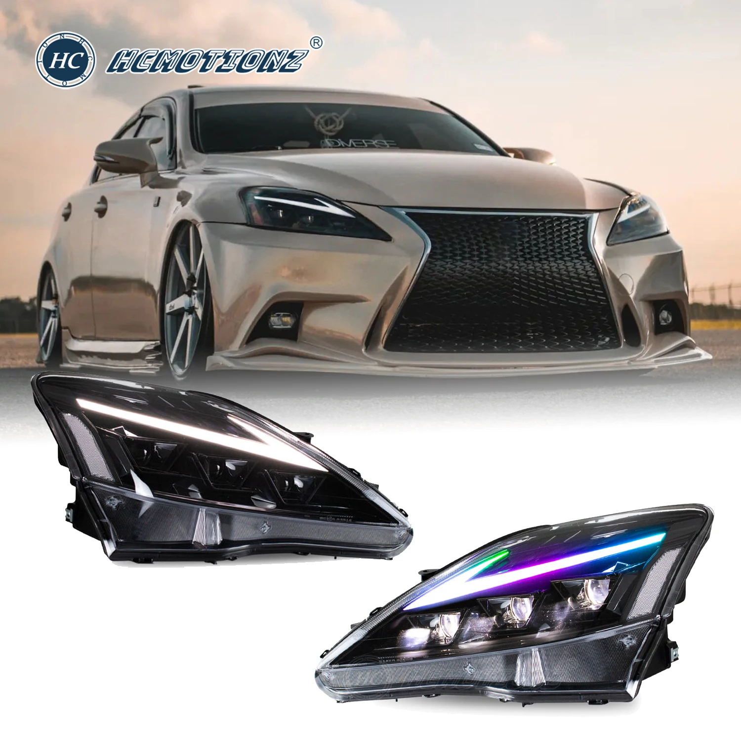 HCMOTIONZ LED Headlights for Lexus IS350 2006-2013 IS250 IS350C ISF 220d RGB Car Front Lamps Start UP Animation Sequential Light 1