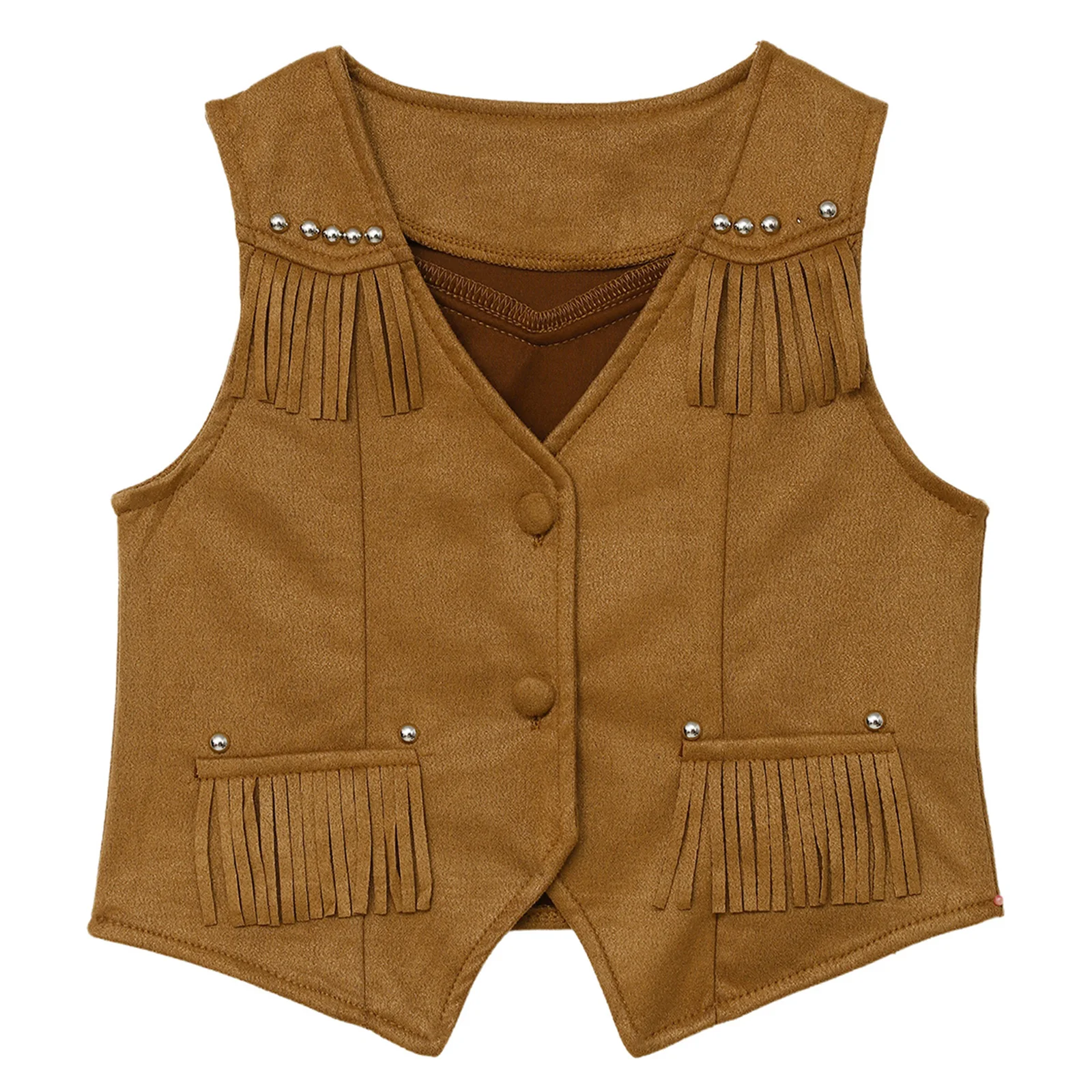 Kids Boys Girls Vintage Suede Tassels Vest Waistcoat 70s Hippie Boho Cosplay Jacket Halloween Western Cowgirl Cowboy Costumes