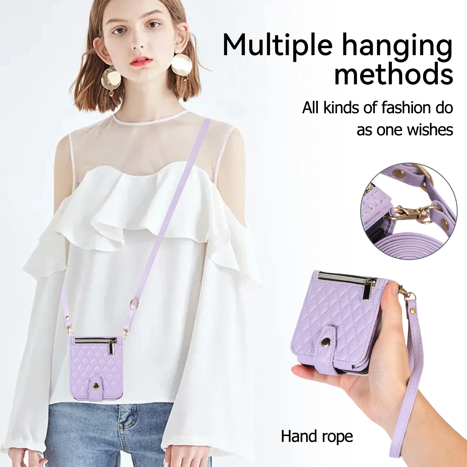 Zflip 5 Magnet Zipper Wallet Crossbody Chain Case Per Samsung Galaxy Z Flip 4 5G Zflip3 Luxury Antiurto Card Holder Book Cover