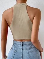 Knit Sleeveless Halter Tops for Women Basics Solid Slim Fitted Crop Womens Turtleneck Ribbed Vest Y2K High Neck Tank Tops - Image 6