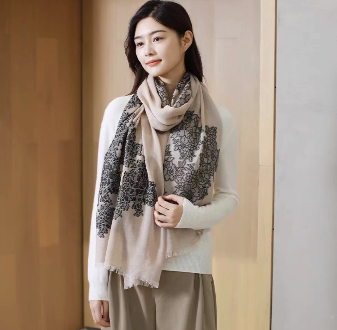 Elegant Winter Pashmina Scarf Wrap with Embroidered Design - Multiple Color Options