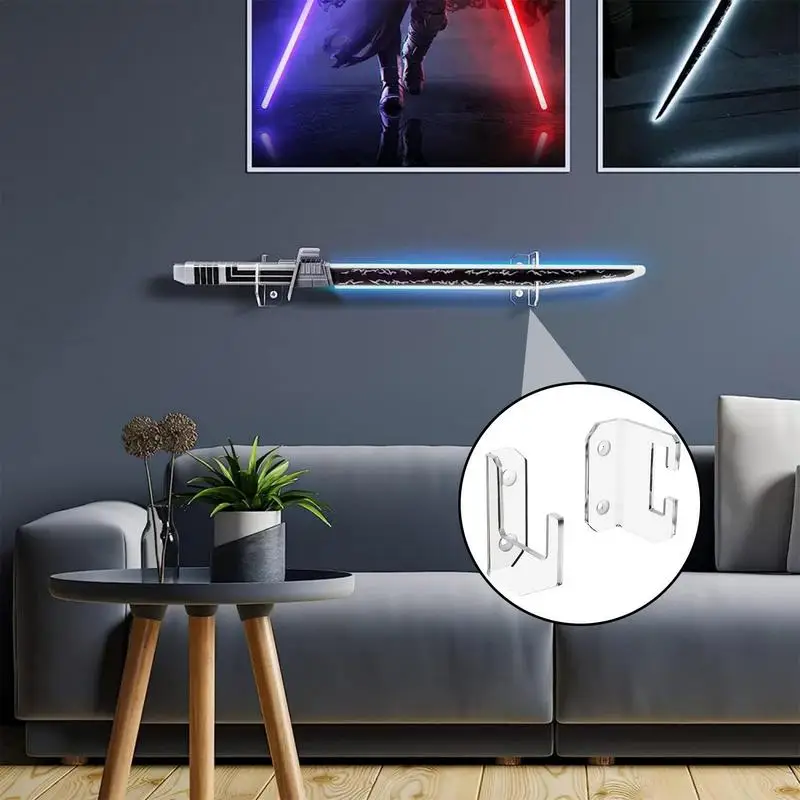 Swords Display Hanger Horizontal Lightsaber Stand Wall Mount Swords Wall Holder Lightsaber Wall Stand Clear Acrylic Display Rack 4