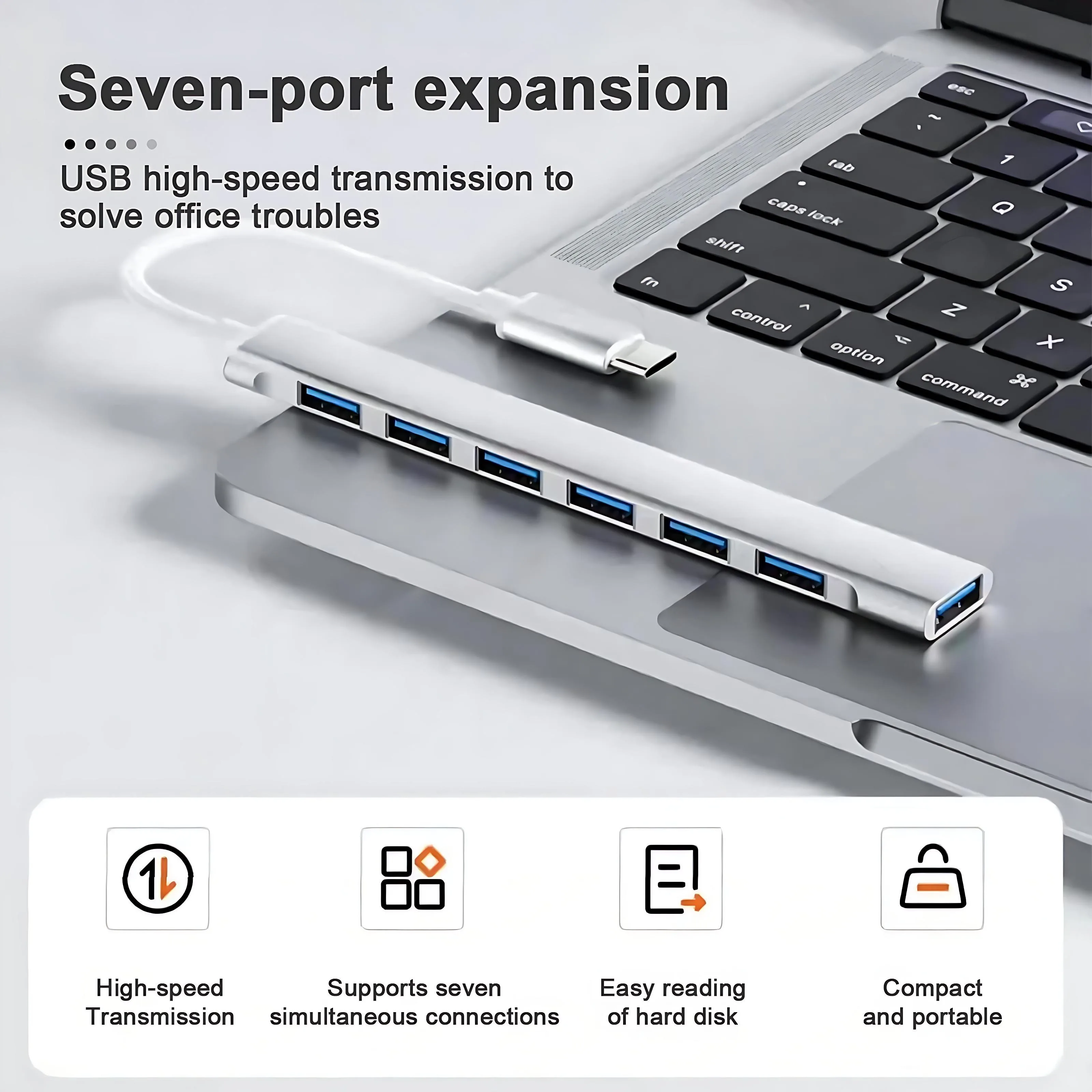 7-Port High-Speed USB Hub with USB-C and USB-A Connectivity