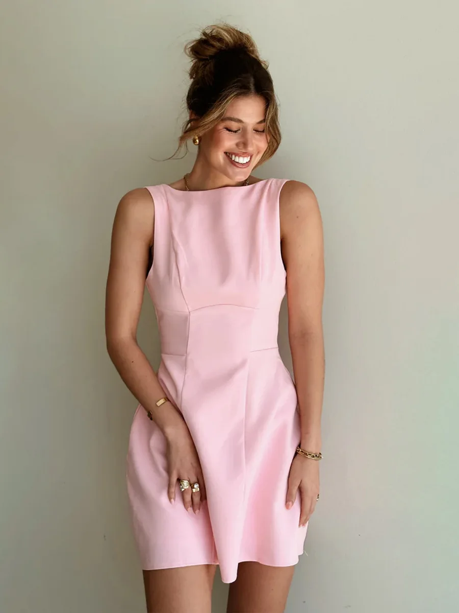 Bornladies Summer New Sleeveless Blazer Dress Women's  Chic Sophisticated Open Back Fitted Cami Inner Shorts Mini Dress