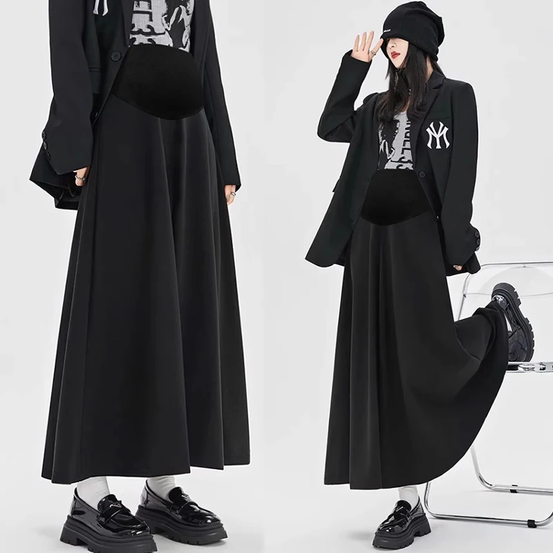 Dense Woolen Maternity Long Skirts Autumn Winter Fashion A Line Belly Big Bottoms Clothes for Pregnant Women Casual Pregnancy