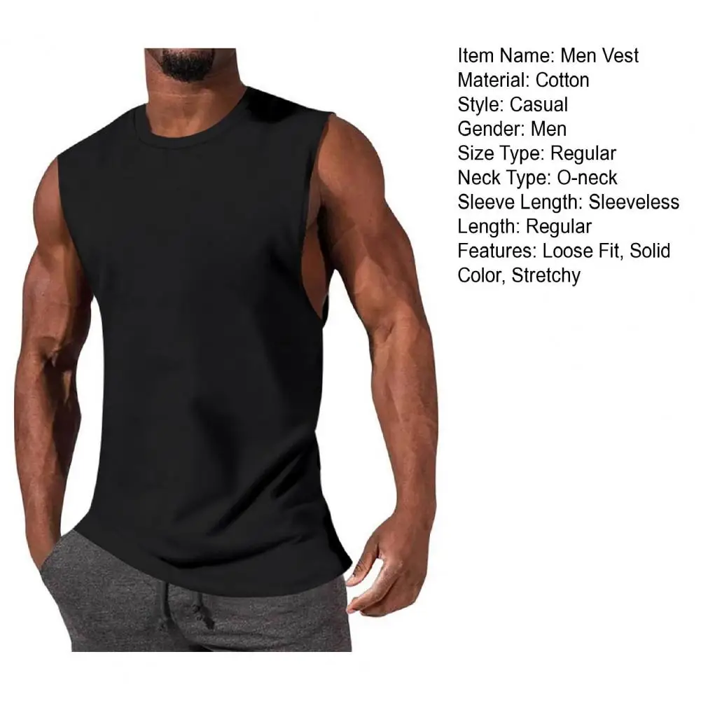 Description Picture 3 of itemRound Neck Men Vest Men's Solid Color O-neck Sport Vest for Bodybuilding Fitness Sleeveless Loose Fit for Streetwear for Men