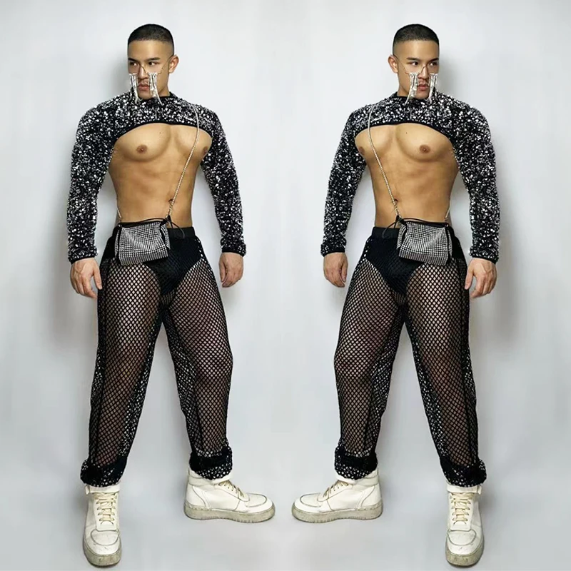 

Male Nightclub Hip Hop Dancewear Sexy Jazz Gogo Dance Stage Costume Fluorescence Pink Rave Outfit Pole Dance Clothes VDB5336