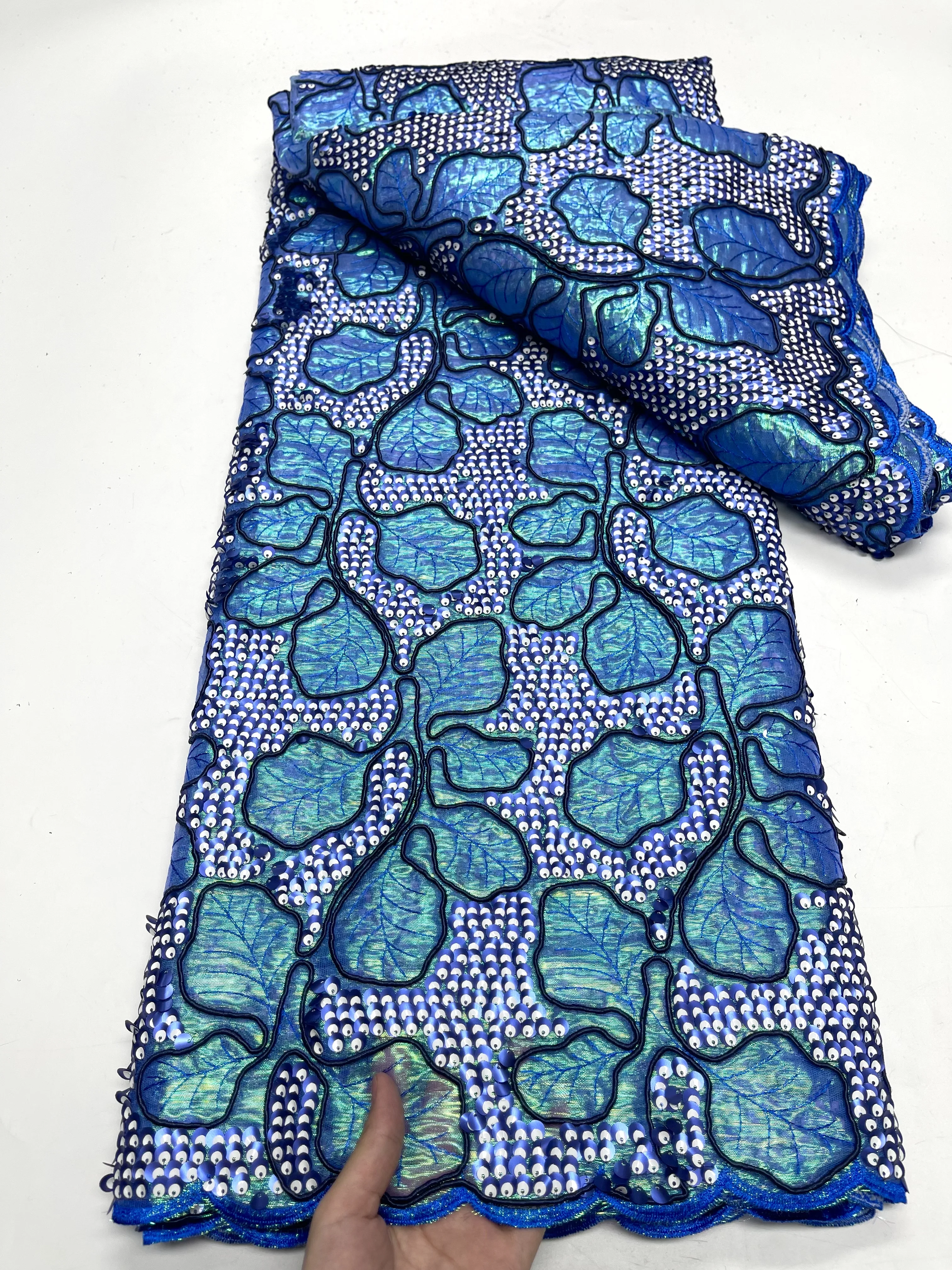 

Sky Blue Embroidery African Lace Fabric With Sequins High Quality Nigerian Net French Mesh Lace For Wedding Party Women Dress