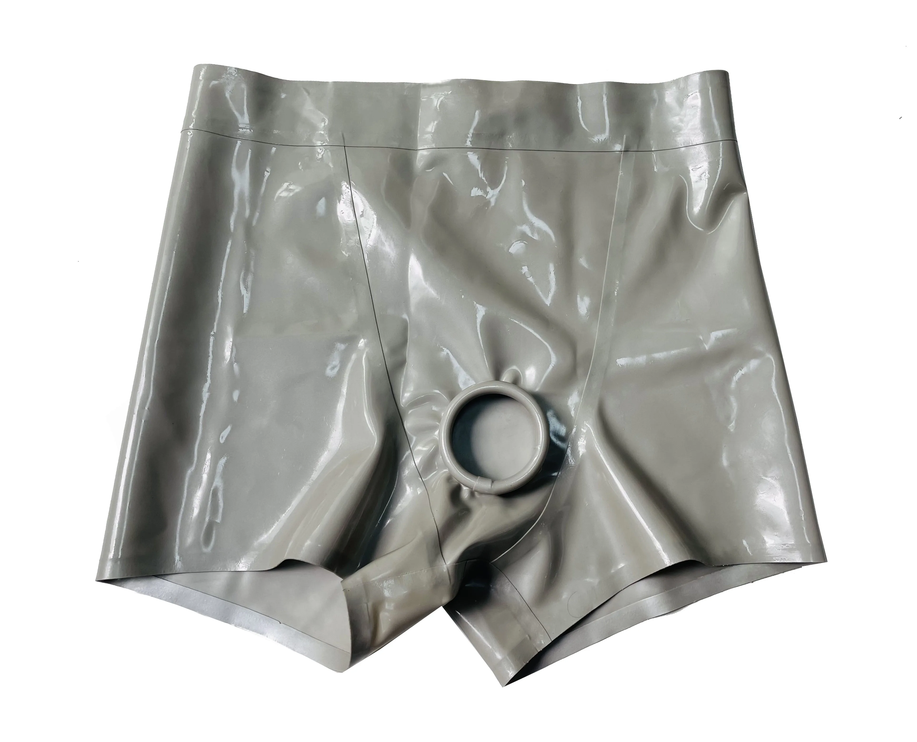 

Sliver latex boxer high waist Crotch Hole Ring hole 0.4mm custom made