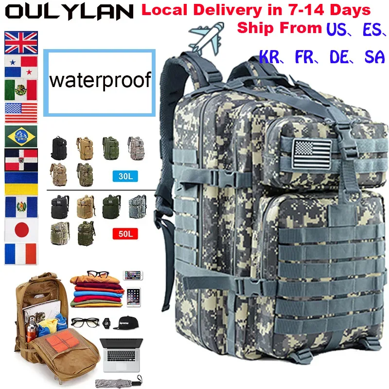 

Oulylan Outdoor Camping Trekking Hunting Bag 30L/50L Tactical Backpack Men 900D Nylon Military Hiking Waterproof Rucksacks Army