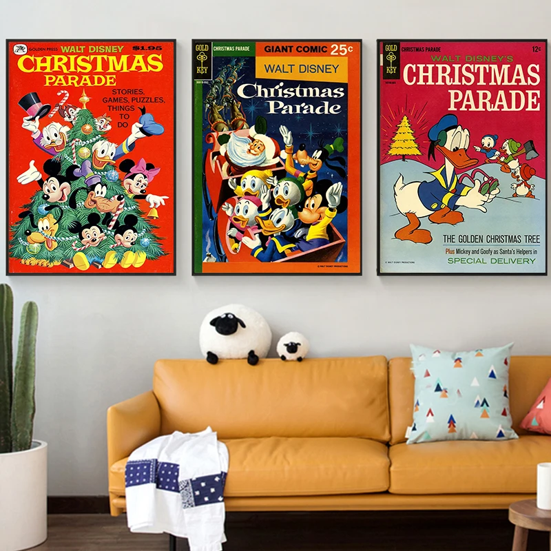 Christmas Parade Disney Comic Book Cover Poster Print Walt Disney Mickey Mouse Donald Duck Canvas Painting Wall Art Decor